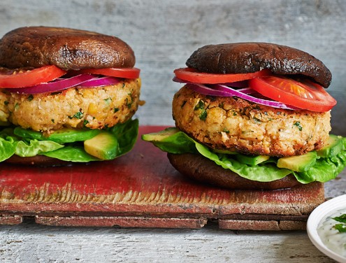 Chickpea Burgers in portobello buns