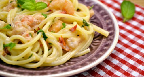 Tejszínes garnélás spagetti